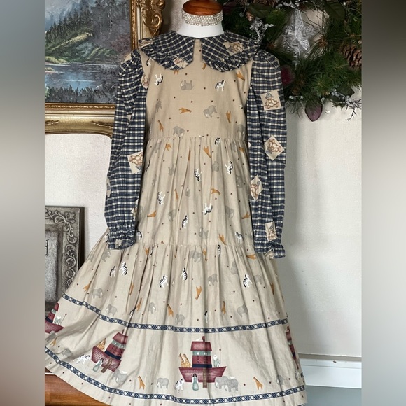 💙 Original Daisy Kingdom Noah’s Ark Animal Crackers 2- Pc Pinafore Apron Dress - Picture 2 of 11